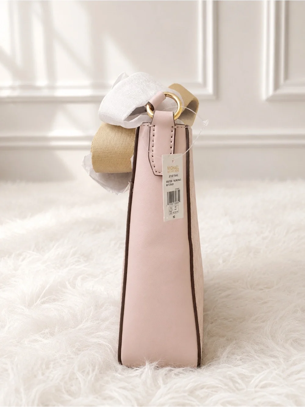 NWT Michael Kors Blush Jet Set Signature Logo Stripe Crossbody Bag